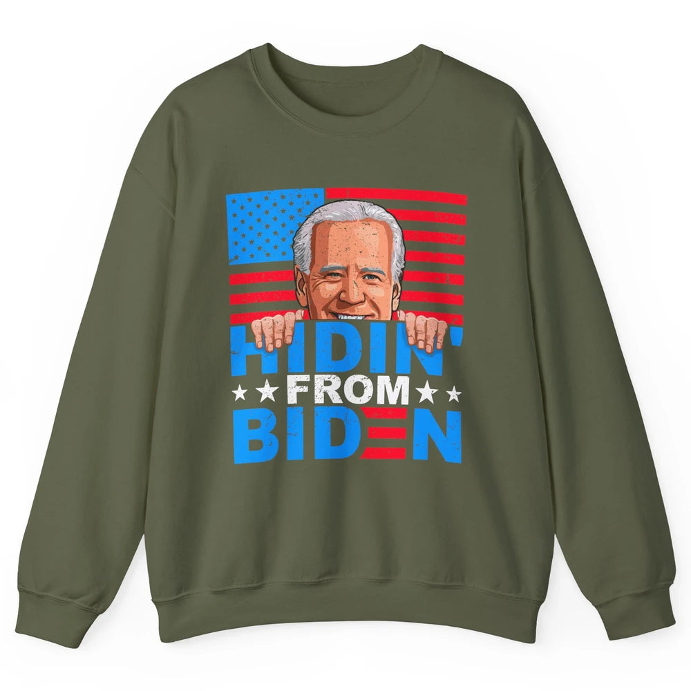 Retro Funny Joe Biden Hiding From Biden Anti Liberal US Flag Unisex Crewneck Sweatshirt