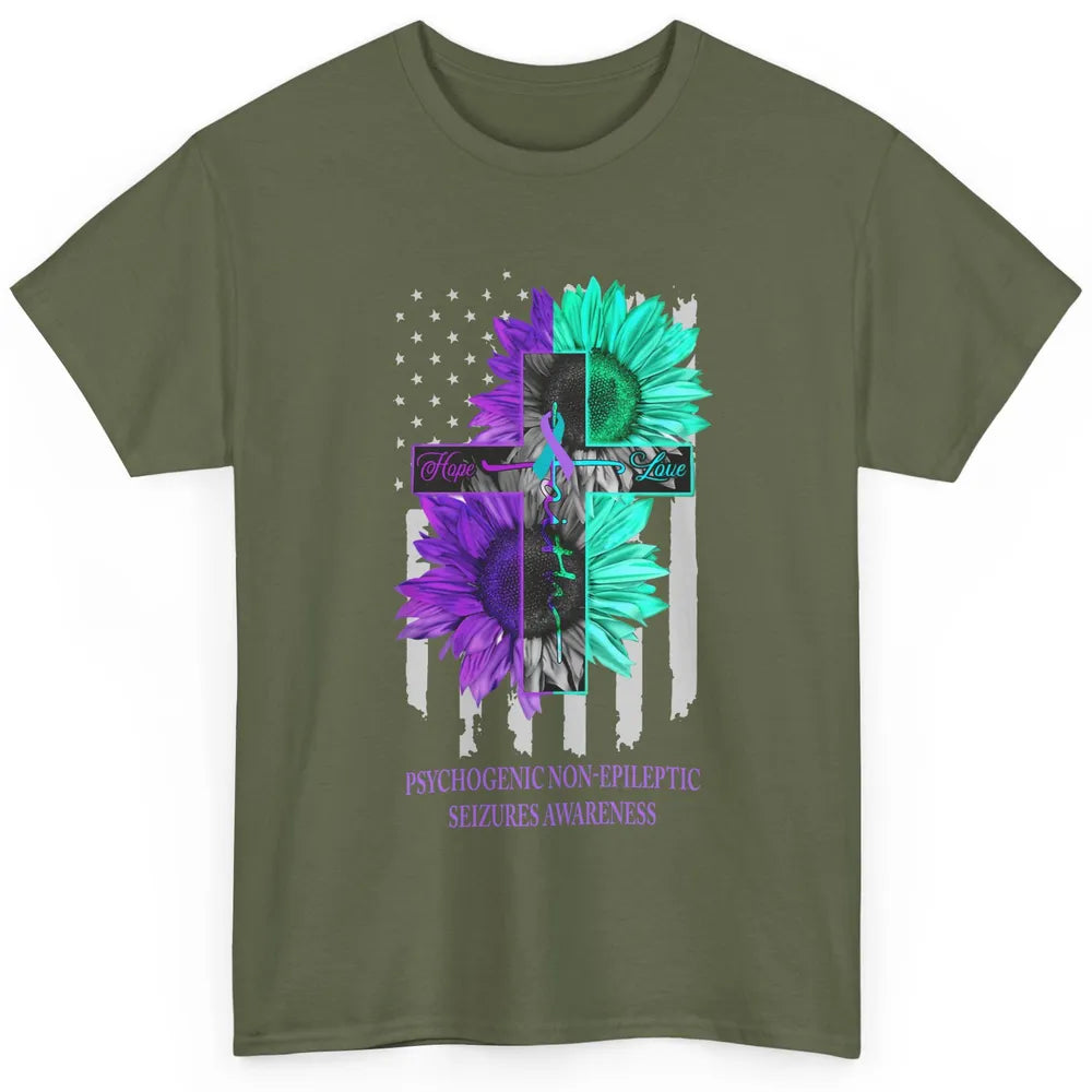 PNES Awareness Faith Hope Love Jesus Cross US Flag Ribbon Classic Unisex T-Shirt