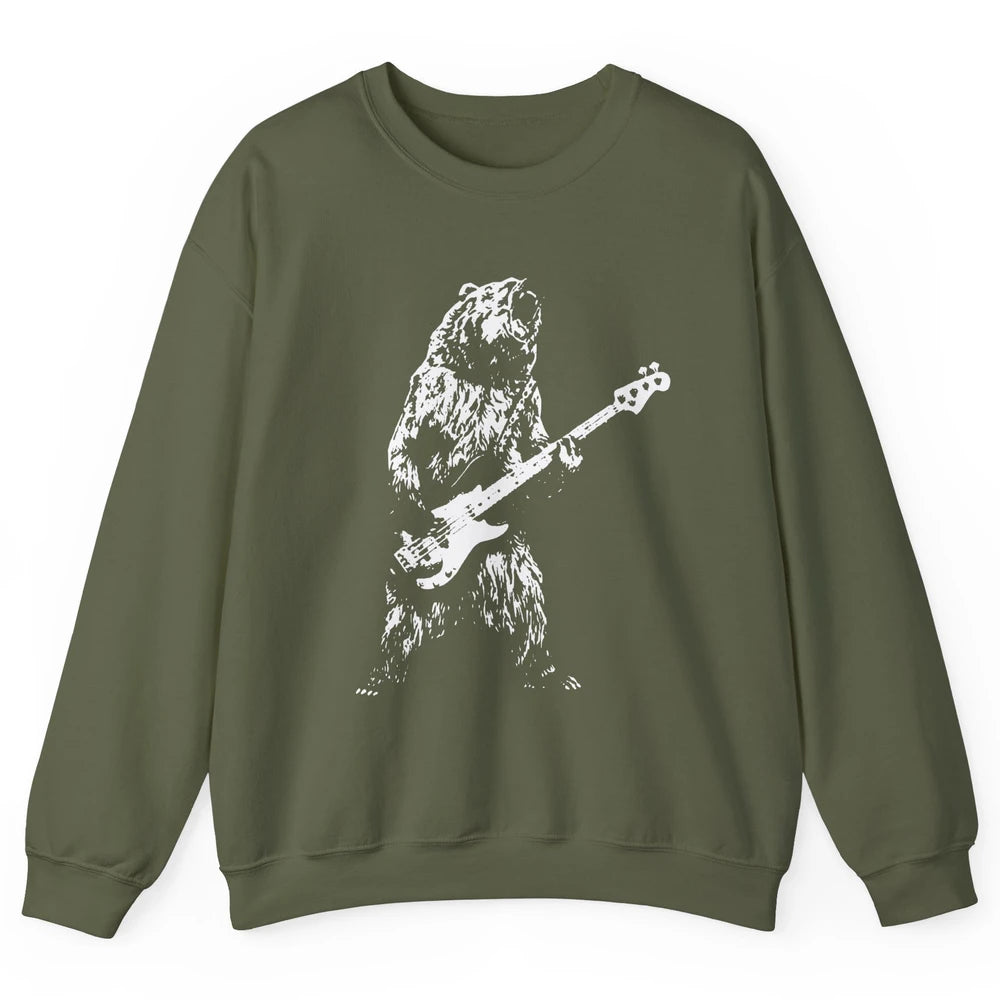 Retro Bear Playing Bass Guitar Bear Guitarist Music Lovers Unisex Crewneck Sweatshirt