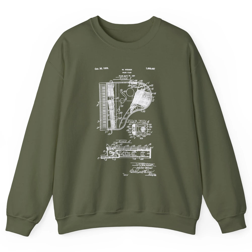 Piano Patent Style Vintage Grand Pianist Line Art Drawing Unisex Crewneck Sweatshirt