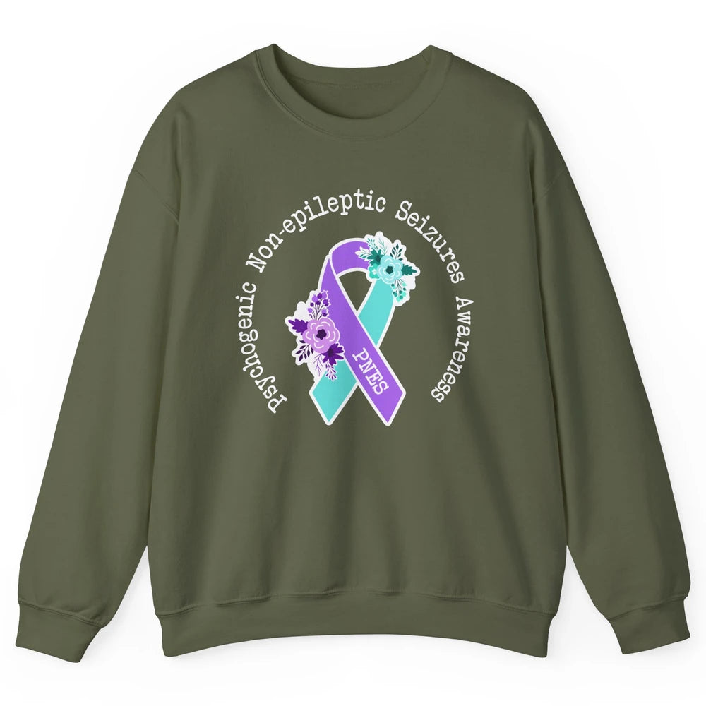 Psychogenic Non-epileptic Seizures PNES Purple Teal Ribbon Unisex Crewneck Sweatshirt