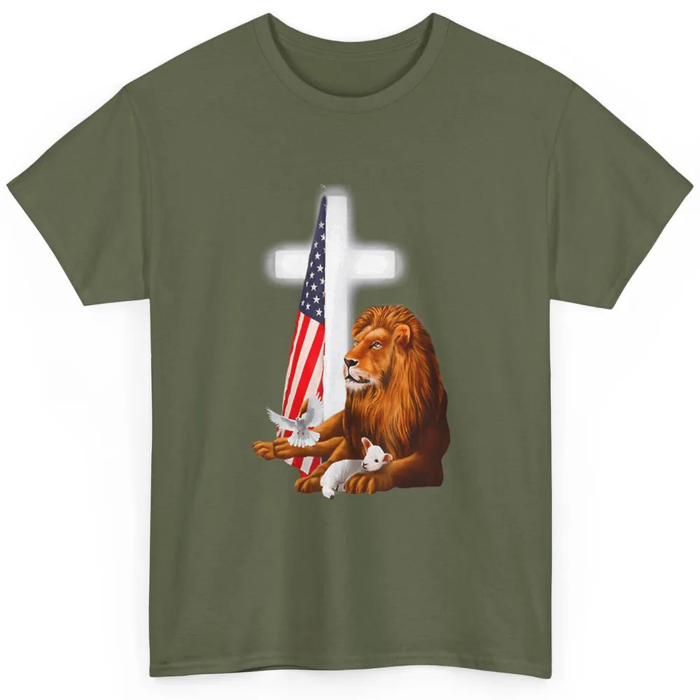 Patriotic Christian Lamb Bible Verse Lion Cross Religious Classic Unisex T-Shirt