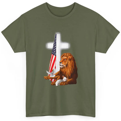 Patriotic Christian Lamb Bible Verse Lion Cross Religious Classic Unisex T-Shirt