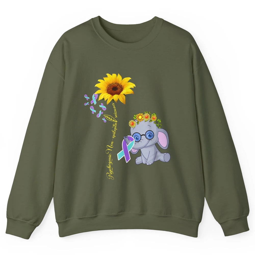PNES Awareness Purple Teal Ribbon Sunflower Baby Elephant Unisex Crewneck Sweatshirt
