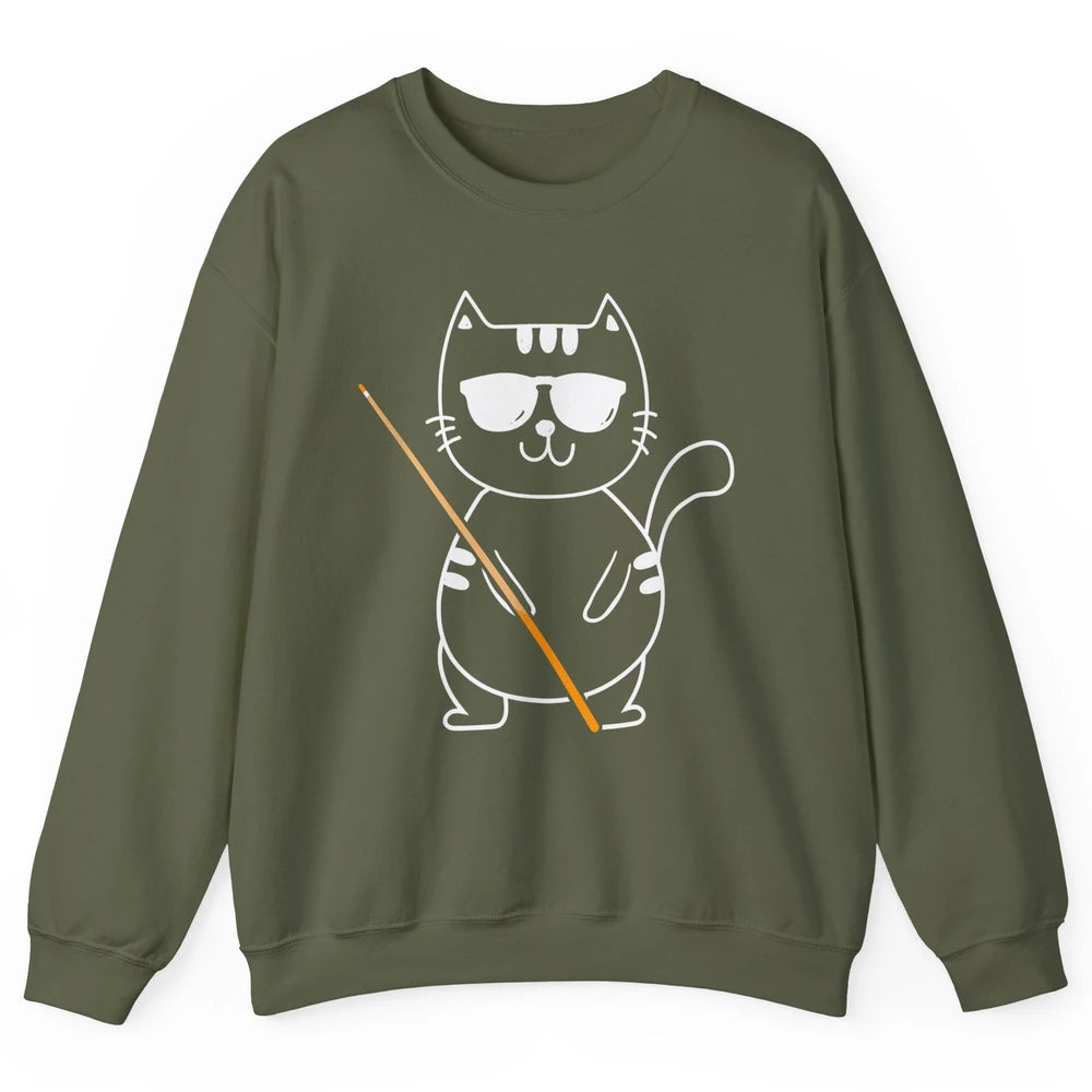 Pool Player Cool Cat Sunglasses Eight Balls Pool Snooker Pun Unisex Crewneck Sweatshirt