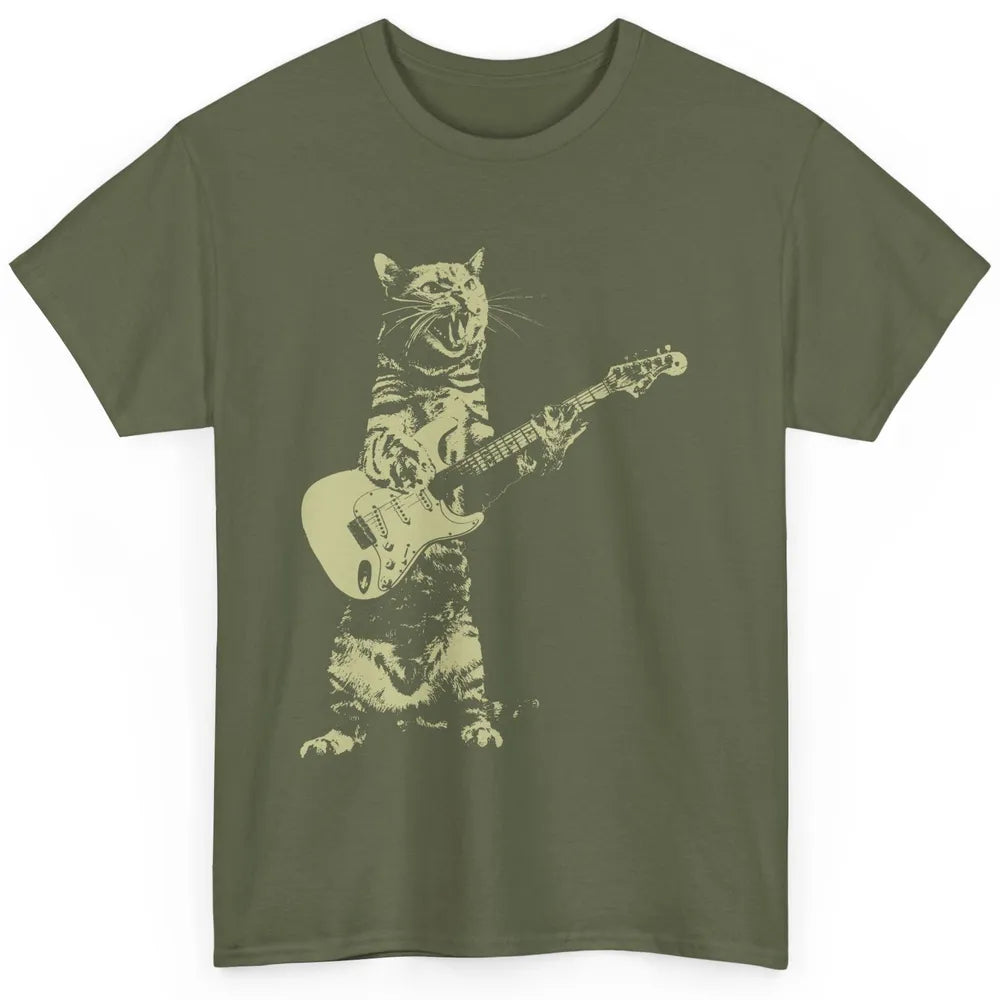 Retro Cat Playing Guitar Cat Guitarist Music Lovers Cat Mom Classic Unisex T-Shirt