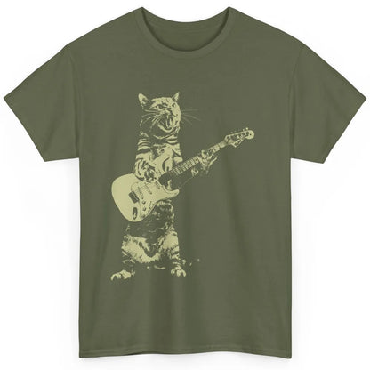 Retro Cat Playing Guitar Cat Guitarist Music Lovers Cat Mom Classic Unisex T-Shirt