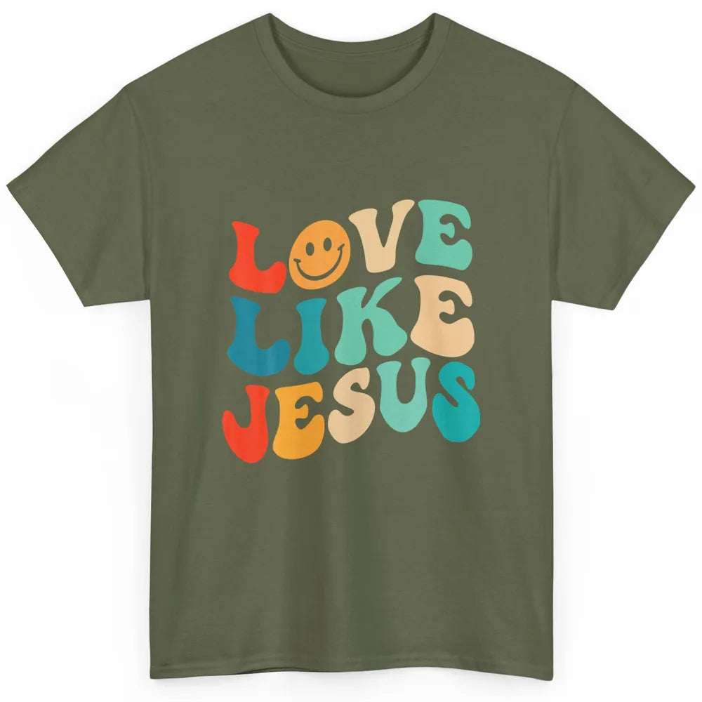 Retro Groovy Love Like Jesus Smiling Face Christ Faith God Classic Unisex T-Shirt