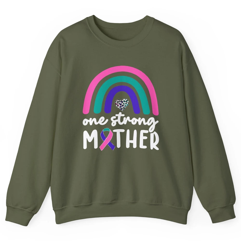 One Strong Mother Teal Rainbow Warrior Thyroid Cancer Month Unisex Crewneck Sweatshirt