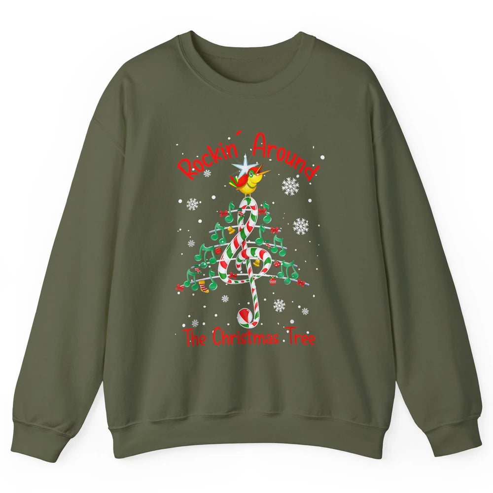 Rockin' Around The Christmas Tree Xmas Music Note Snow Retro Unisex Crewneck Sweatshirt