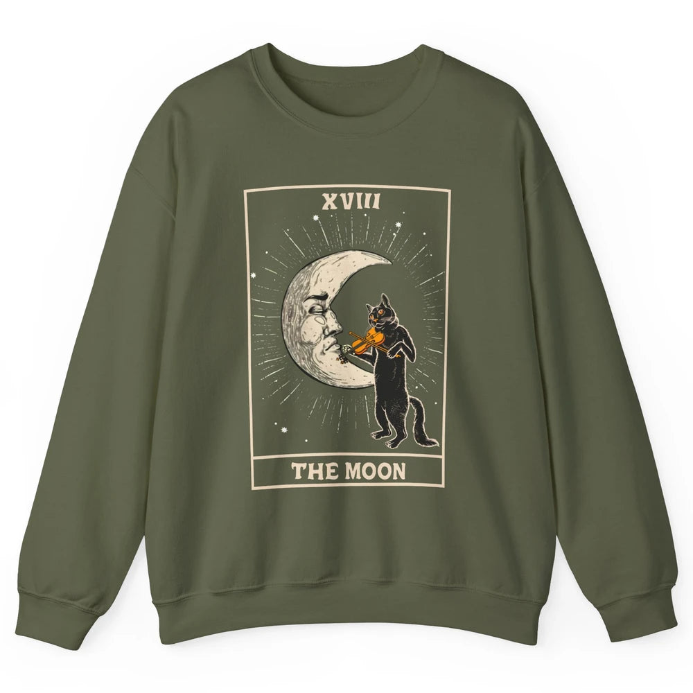 Retro Halloween Cat Guitarist The Moon Tarot Card Witchcraft Unisex Crewneck Sweatshirt