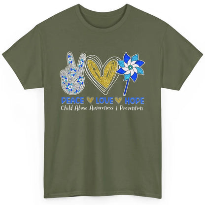 Peace Love Leopard Pinwheel Child Abuse Prevention Month Classic Unisex T-Shirt