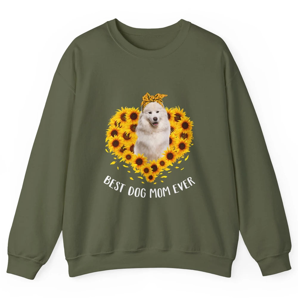 Retro Best Samoyed Dog Mom Ever Mother Puppy Sunflower Heart Unisex Crewneck Sweatshirt