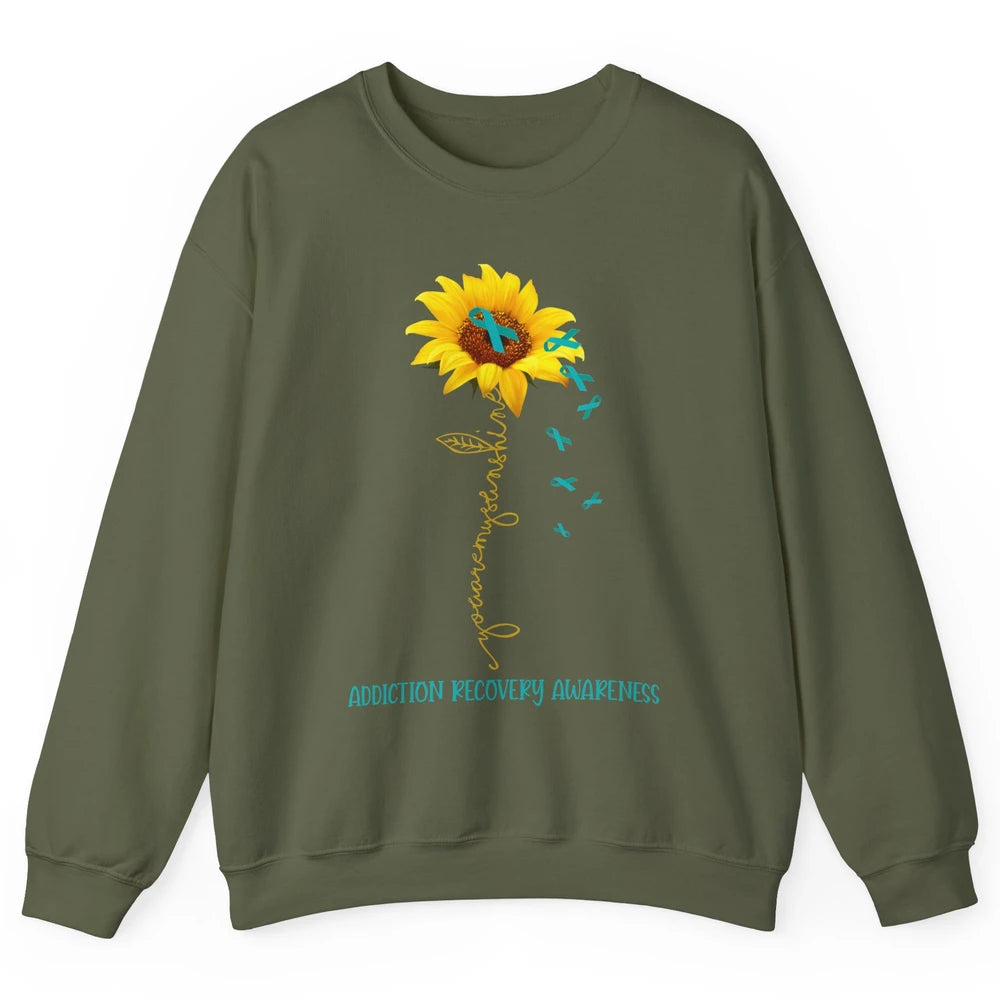 Addiction Recovery Awareness Teal Ribbon Sunflower Unisex Crewneck Sweatshirt