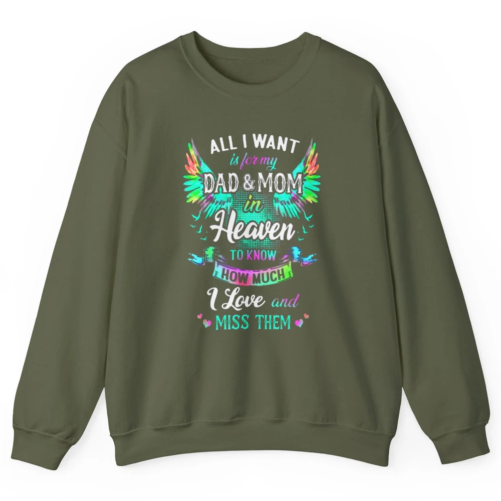 My Mom And Dad In Heaven Angel Wings Mother Memories Forever Unisex Crewneck Sweatshirt