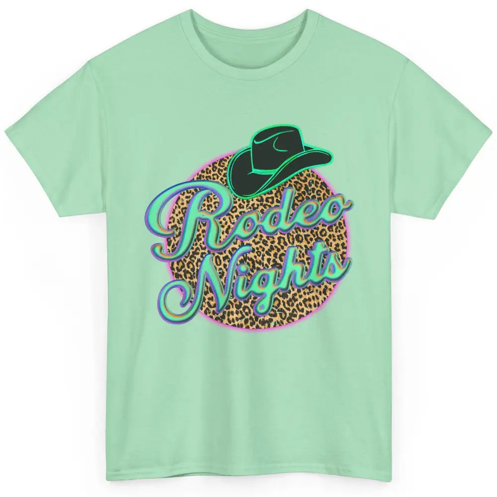 Retro Leopard Cowboy Hat Rodeo Night Western Country Cowgirl Classic Unisex T-Shirt