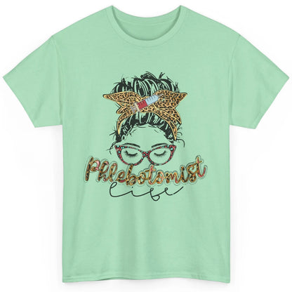Retro Leopard Phlebotomist Life Messy Bun Mom Phlebotomy Classic Unisex T-Shirt