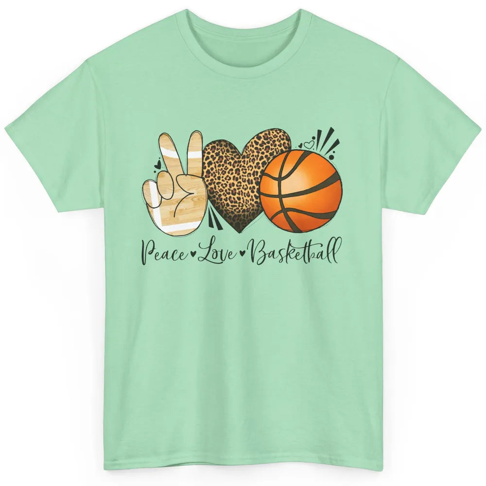 Peace Love Basketball Leopard Heart Basketball Lovers Gift Classic Unisex T-Shirt