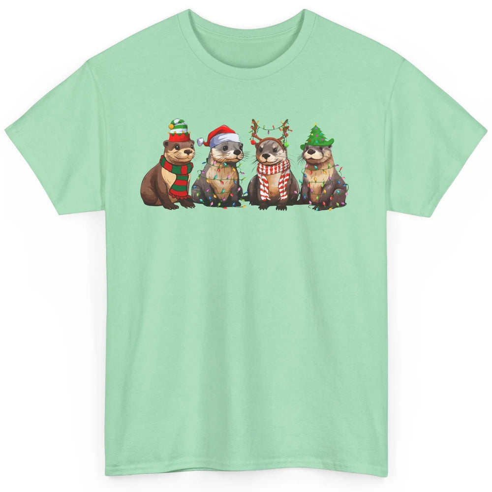 Otters Christmas Lights Sea Animal Christmas Otter Lovers Classic Unisex T-Shirt