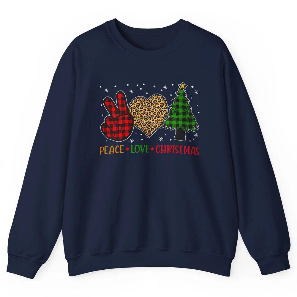 Peace Love Christmas Cute Christmas Heart Plaid Xmas Gift Unisex Crewneck Sweatshirt