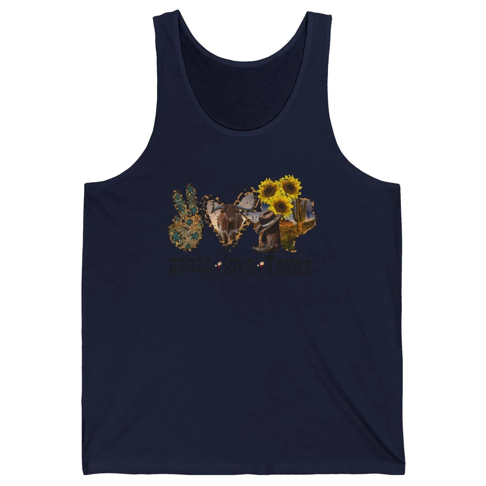 Retro Peace Love Texas Cowboy Boot Western Girl Cactus Lover Unisex Jersey Tank
