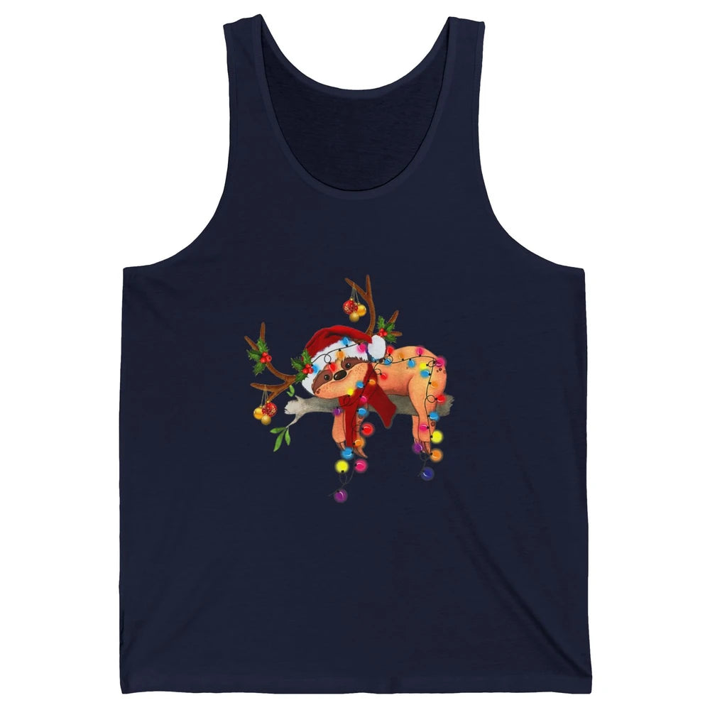 Merry Christmas Santa Claus Hat Sloth Reindeer Xmas Lights Unisex Jersey Tank