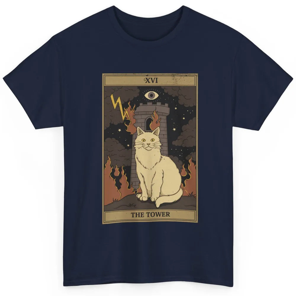 Retro Halloween Cat Witch The Tower Tarot Card Witchcraft Classic Unisex T-Shirt
