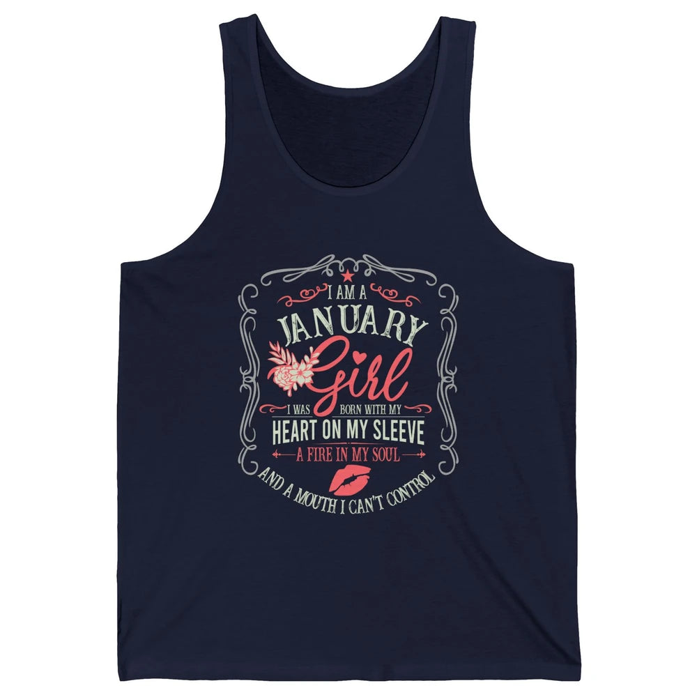Retro January Girl Born With My Heart On My Sleeve Birthday Unisex Jersey Tank