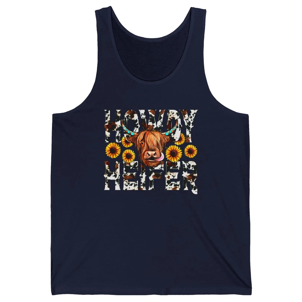 Sunflower Highland Cow Howdy Heifer Western Country Cowboy Unisex Jersey Tank