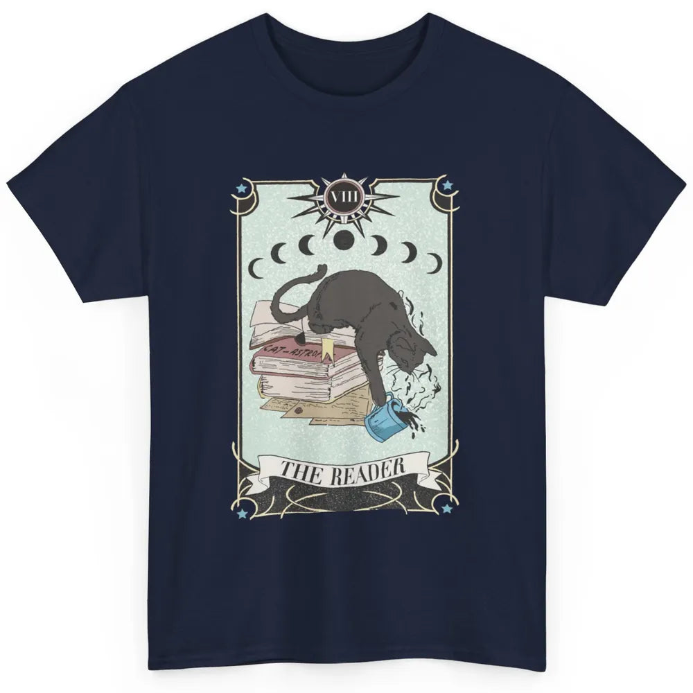 Retro Black Cat Books The Reader Tarot Card Halloween Reading Book Crescent Moon Classic Unisex T-Shirt