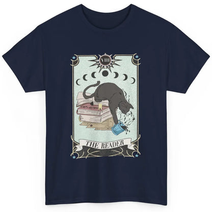 Retro Black Cat Books The Reader Tarot Card Halloween Reading Book Crescent Moon Classic Unisex T-Shirt
