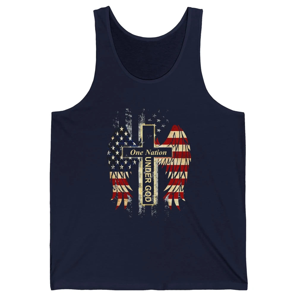 Patriotic One Nation Under God American Flag Faith Cross Unisex Jersey Tank