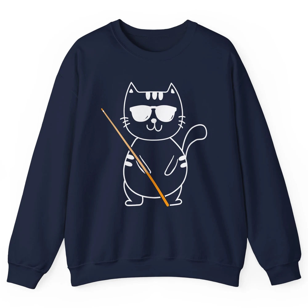 Pool Player Cool Cat Sunglasses Eight Balls Pool Snooker Pun Unisex Crewneck Sweatshirt