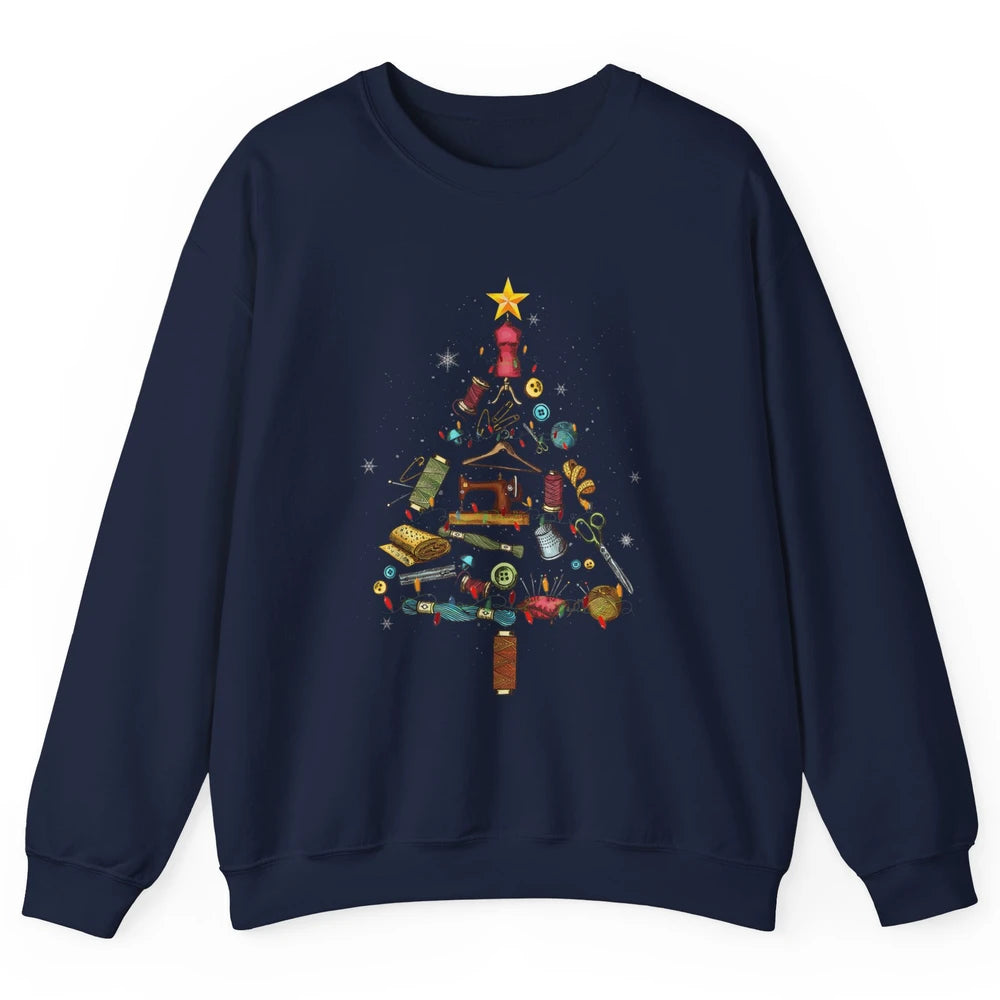 Merry Christmas Sewing Yarn Quilting Xmas Tree Sew Machine Unisex Crewneck Sweatshirt