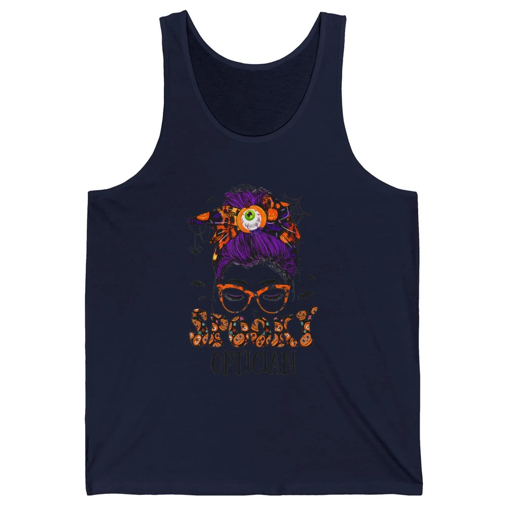 Optician Messy Hair Bun Eye Glasses Halloween Spooky Season Unisex Jersey Tank