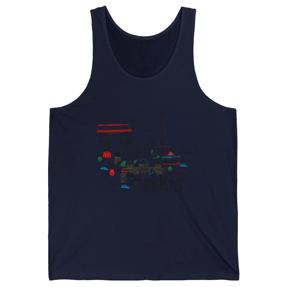 Paris Eiffel Tower Travel France Gift Paris Skyline Unisex Jersey Tank