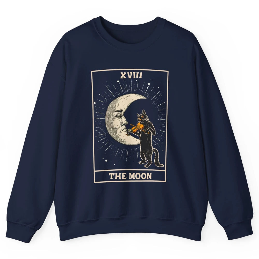 Retro Halloween Cat Guitarist The Moon Tarot Card Witchcraft Unisex Crewneck Sweatshirt