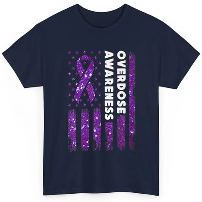 Overdose Awareness US Flag Purple Ribbon Addiction Warrior Classic Unisex T-Shirt