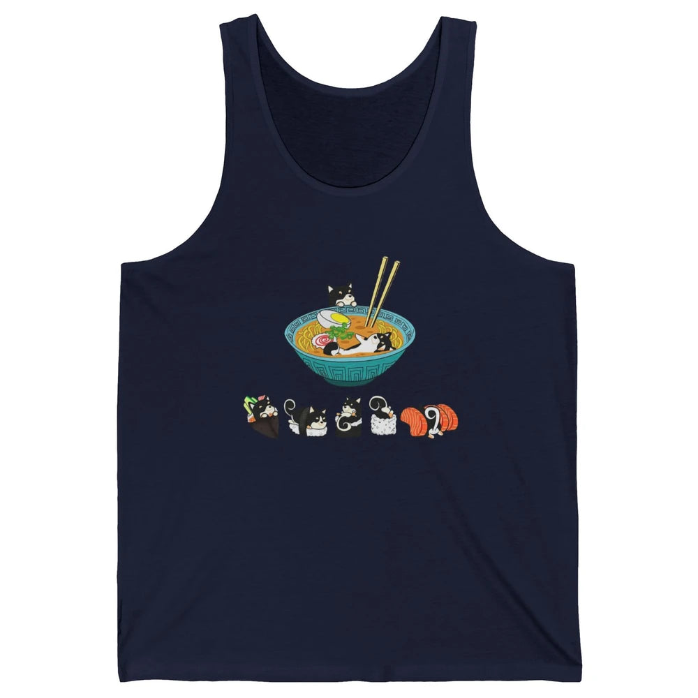 Funny Black Shiba Inu Sushi Ramen Bowl Japanese Kawaii Dog Unisex Jersey Tank