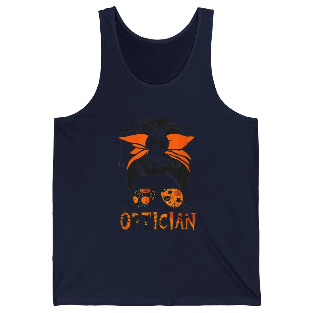Optician Messy Hair Bun Eye Glasses Halloween Spooky Season Unisex Jersey Tank