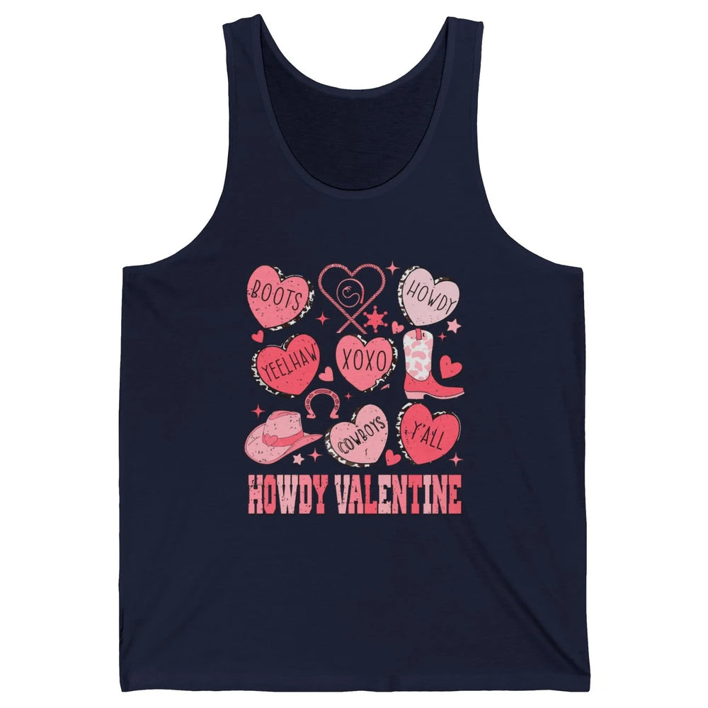Retro Candy Heart Howdy Valentine Cowgirl Western Country Unisex Jersey Tank