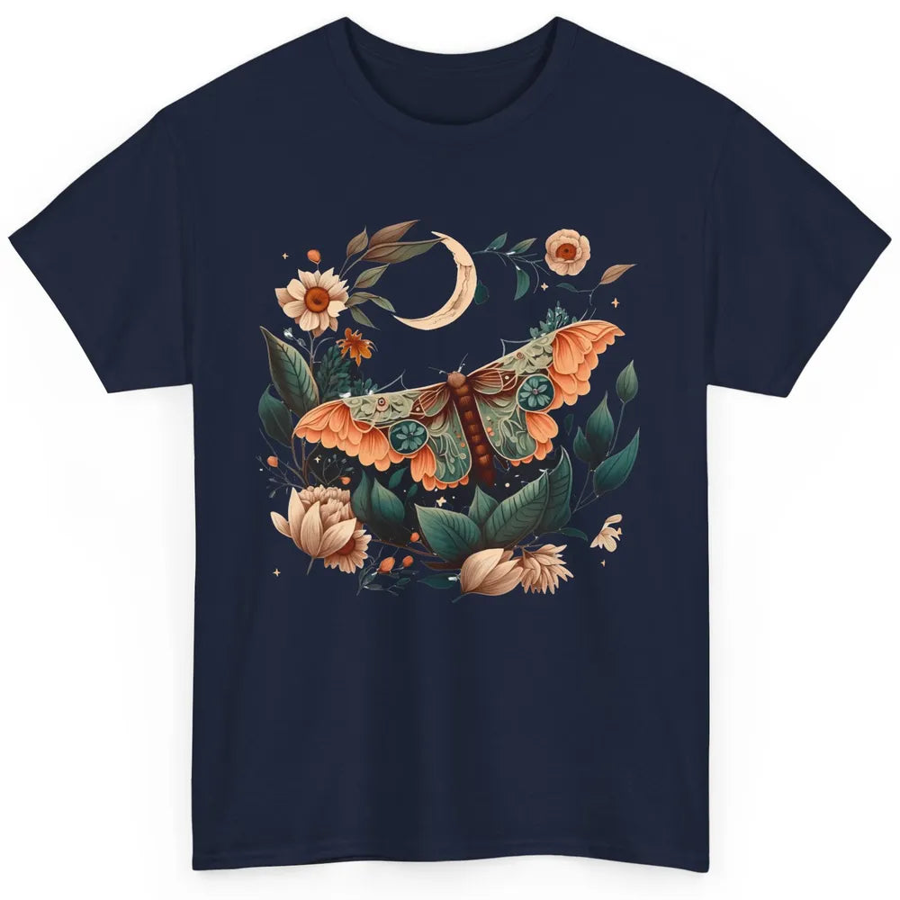 Retro Floral Moth Moon Butterfly Boho Moth Lovers Gift Classic Unisex T-Shirt