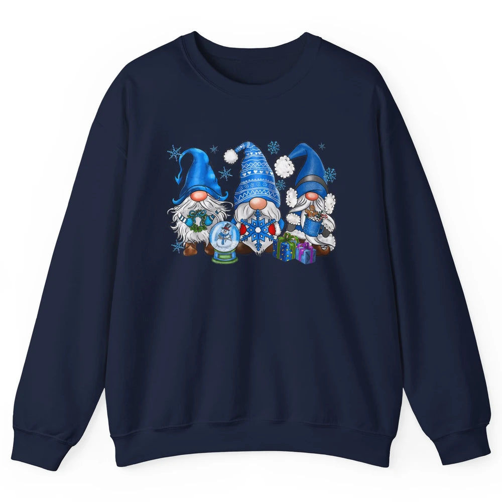 Retro Blue Snowman Gnomes Blue Christmas Winter Gnomies Xmas Unisex Crewneck Sweatshirt