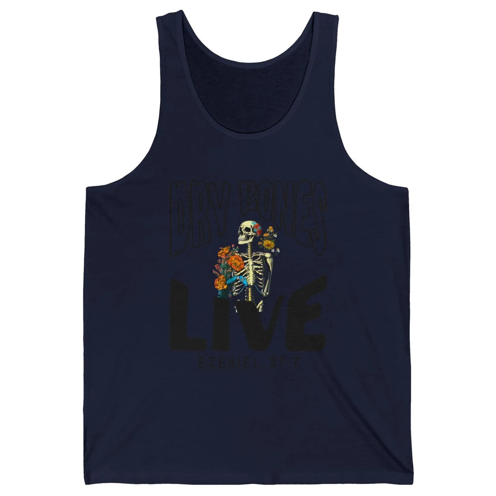Floral Skeleton Dry Bones Come Alive Christian Halloween Unisex Jersey Tank