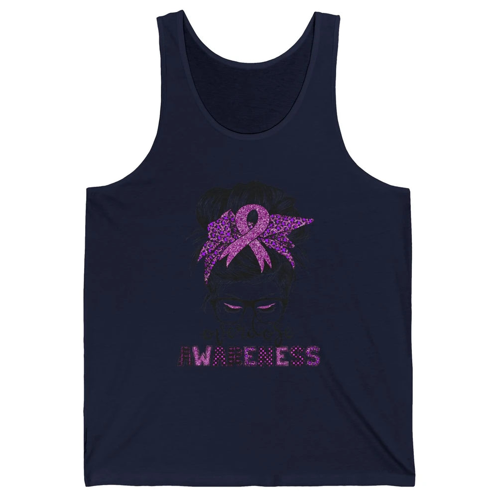 Overdose Awareness Messy Hair Bun Purple Leopard Warrior Unisex Jersey Tank