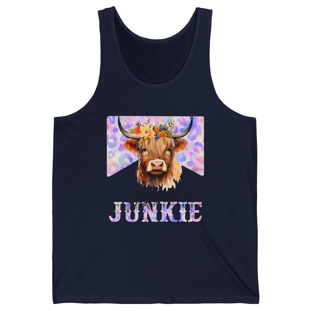 Floral Highland Cow Junkie Western Country Farm Animal Unisex Jersey Tank