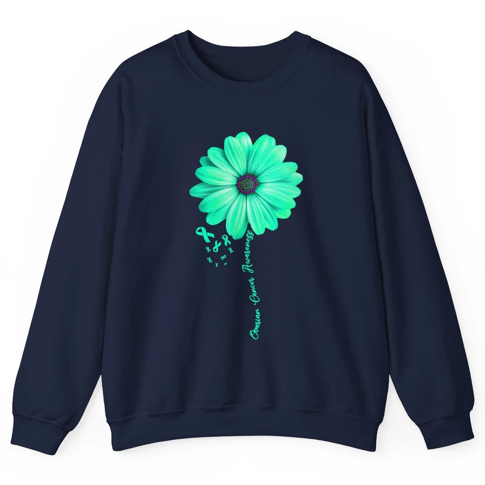 Ovarian Cancer Awareness Daisy Flower Teal Ribbon Cancer Unisex Crewneck Sweatshirt