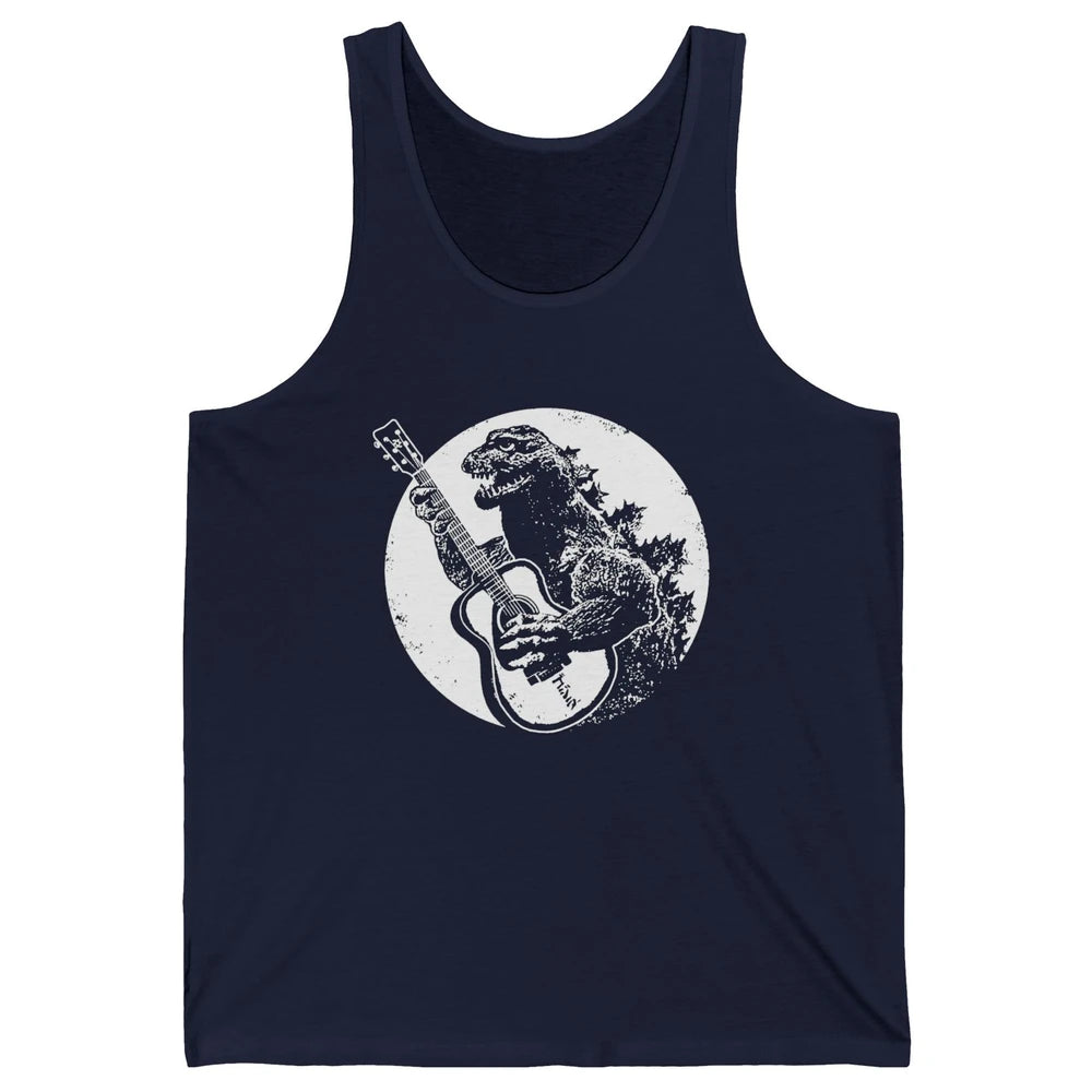 Retro Dinosaur Playing Bass Guitar T-Rex Guitarist Musician Unisex Jersey Tank