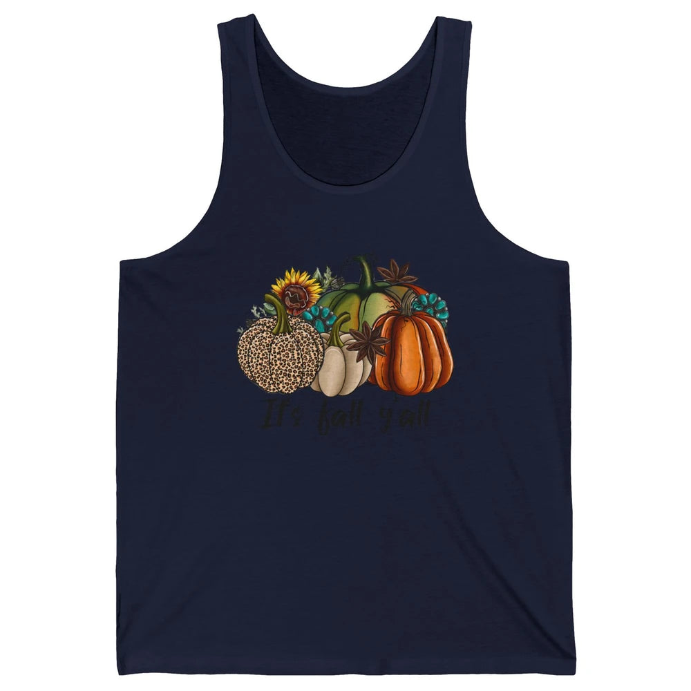 Leopard Pumpkin It's Fall Yall Fall Leaves Western Autumn Unisex Jersey Tank