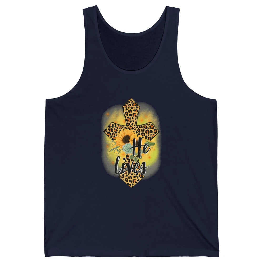 He Lives Sunflowers Faith Cross Christian Bible Religious Unisex Jersey Tank